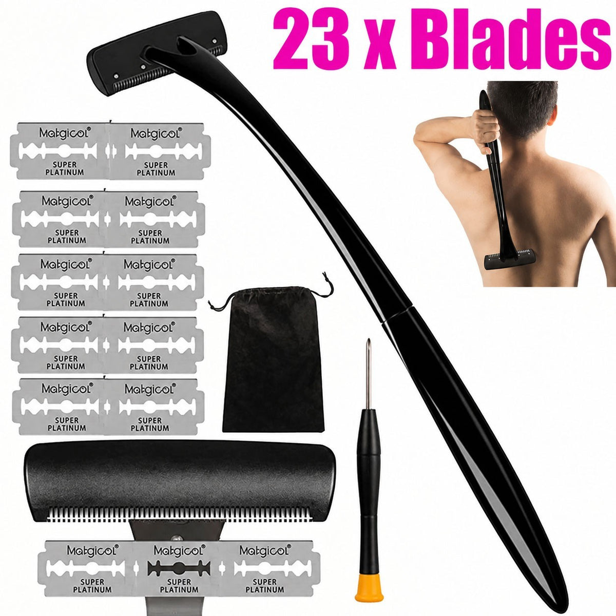 Men's Back Hair Shaver & Body Groomer Set with 17.9" Long Handle - Wet & Dry Trimmer