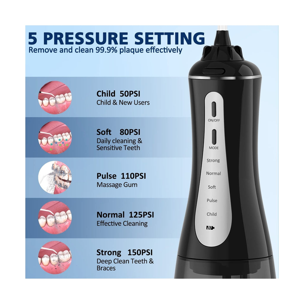 Cordless Water Dental Flosser with 5 Modes and 6 Nozzles - 350ml Portable Oral Irrigator for Teeth & Gum Care