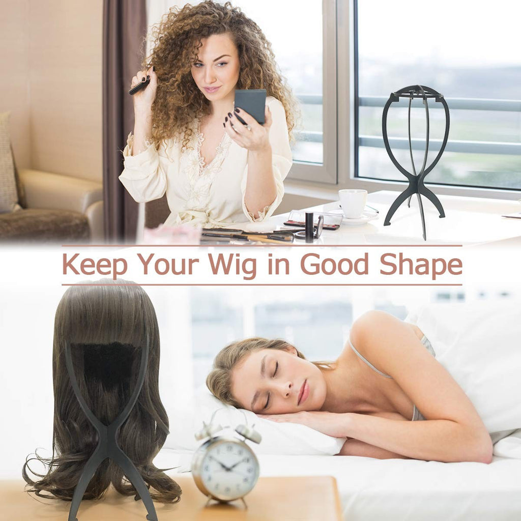 Wig Stand Holder for Multiple Short Wigs, Travel Collapsible Mannequin Head - Black