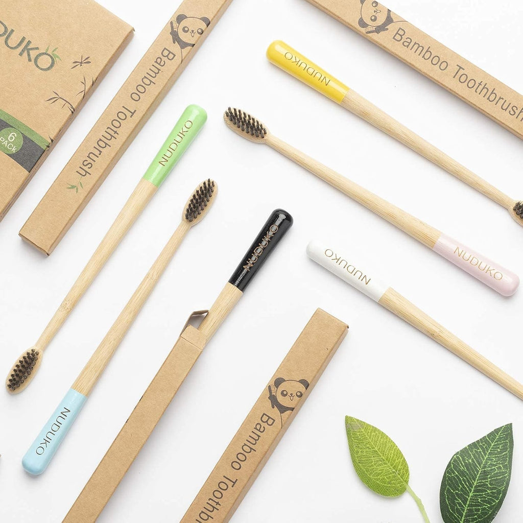 Bamboo Charcoal Toothbrushes 6 Pack - Soft BPA Bristles, Eco-Friendly & Biodegradable