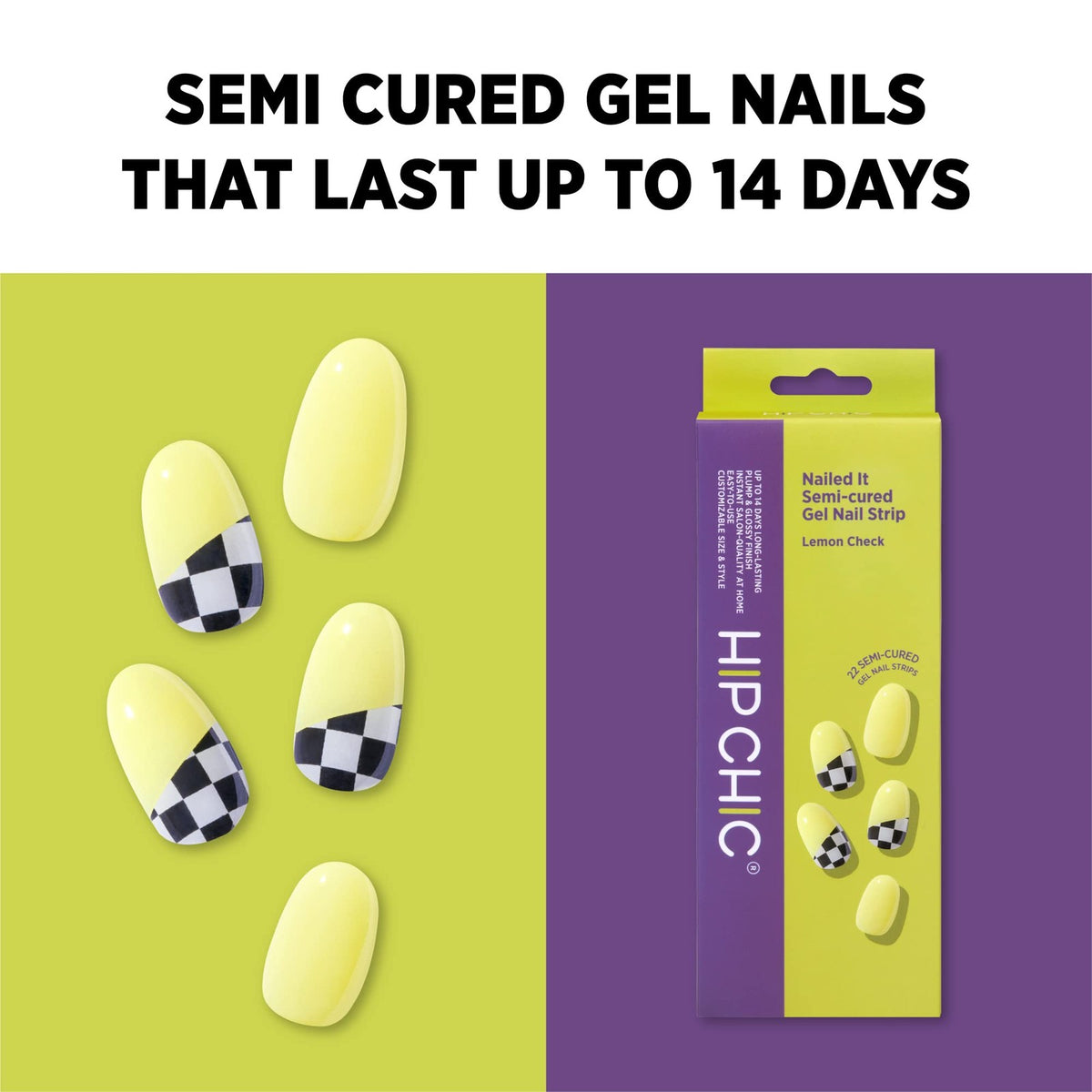 Semi Cured Gel Nail Strips - Lemon Check, Easy at-Home Manicure
