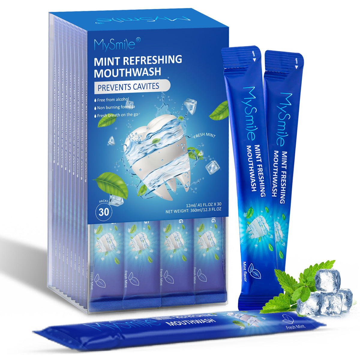 Alcohol-Free Mouthwash Packets for Bad Breath & Healthy Gums - 30 Individually Wrapped Shots