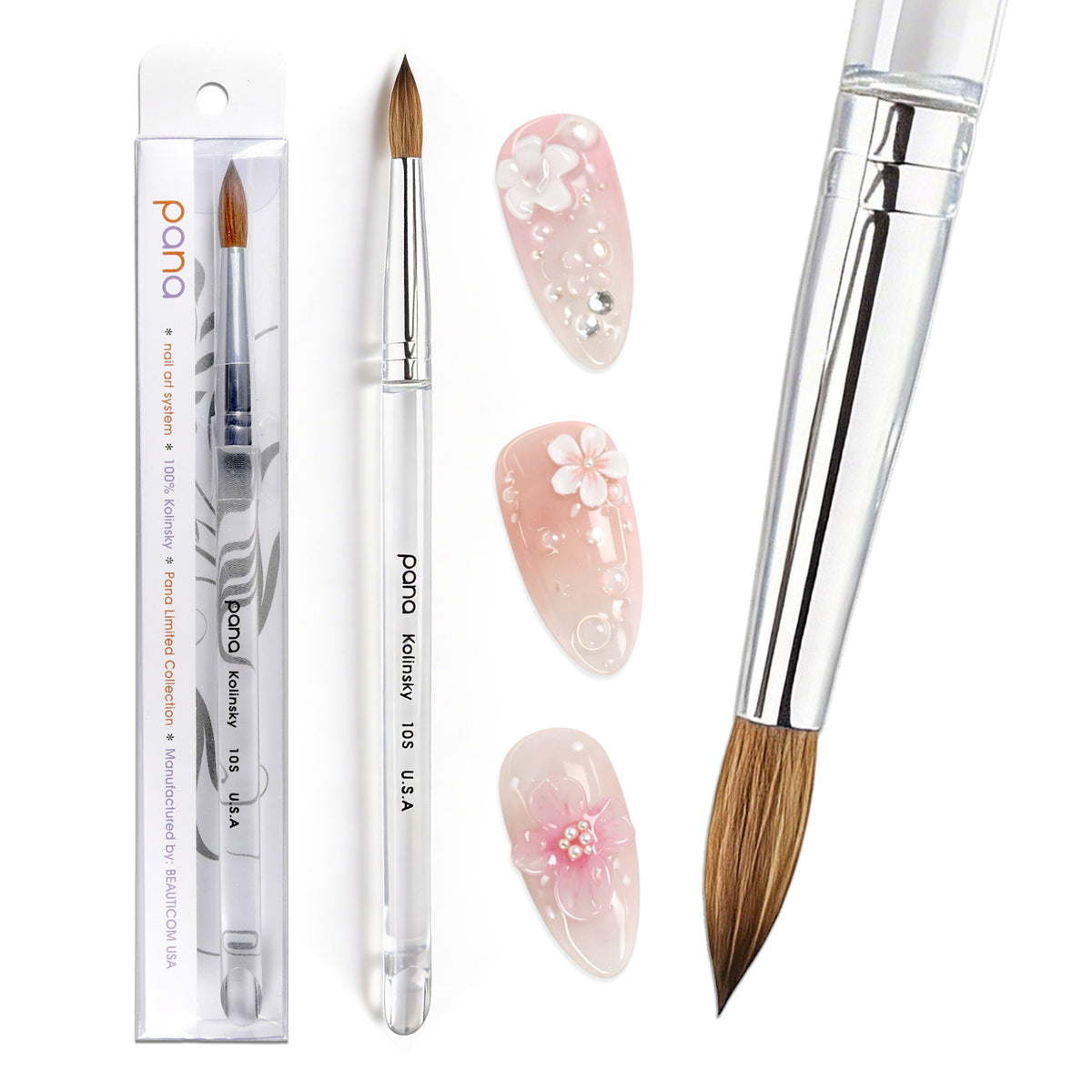 Professional Nail Art Brush Set - Kolinsky Sable with Acrylic Handle, Multiple Sizes