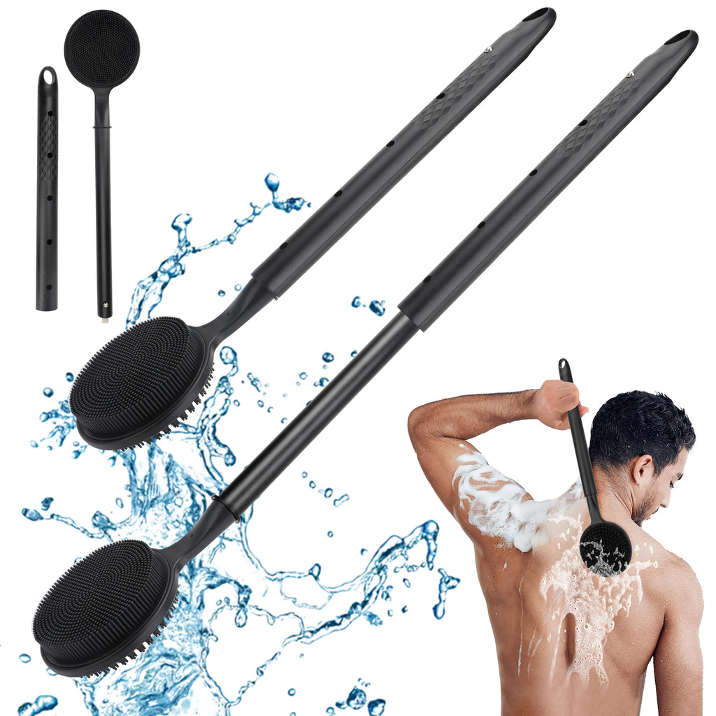 Silicone Bath Body Brush with Adjustable Long Handle Dual-Sided Back Scrubber