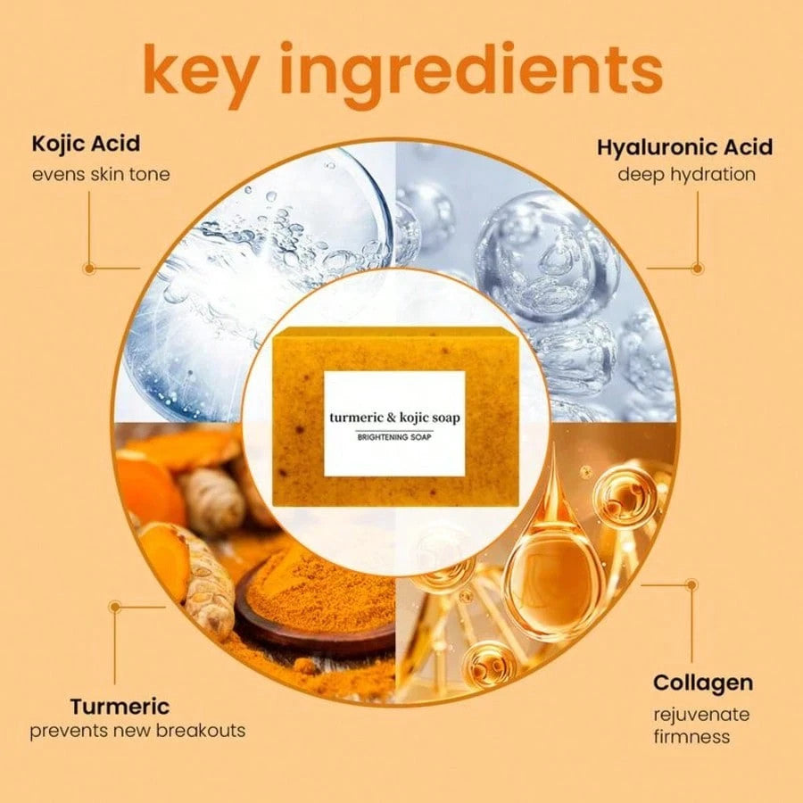 Turmeric & Kojic Acid Brightening Soap Set - Lemon Dark Spot Remover for Face & Body - 3 Bars