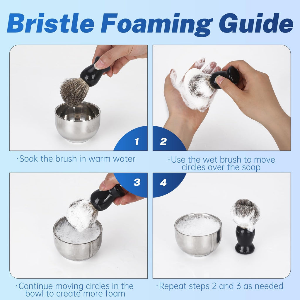 Men's Shaving Brush Set with Badger Hair & Stainless Steel Bowl - Exfoliating Cream