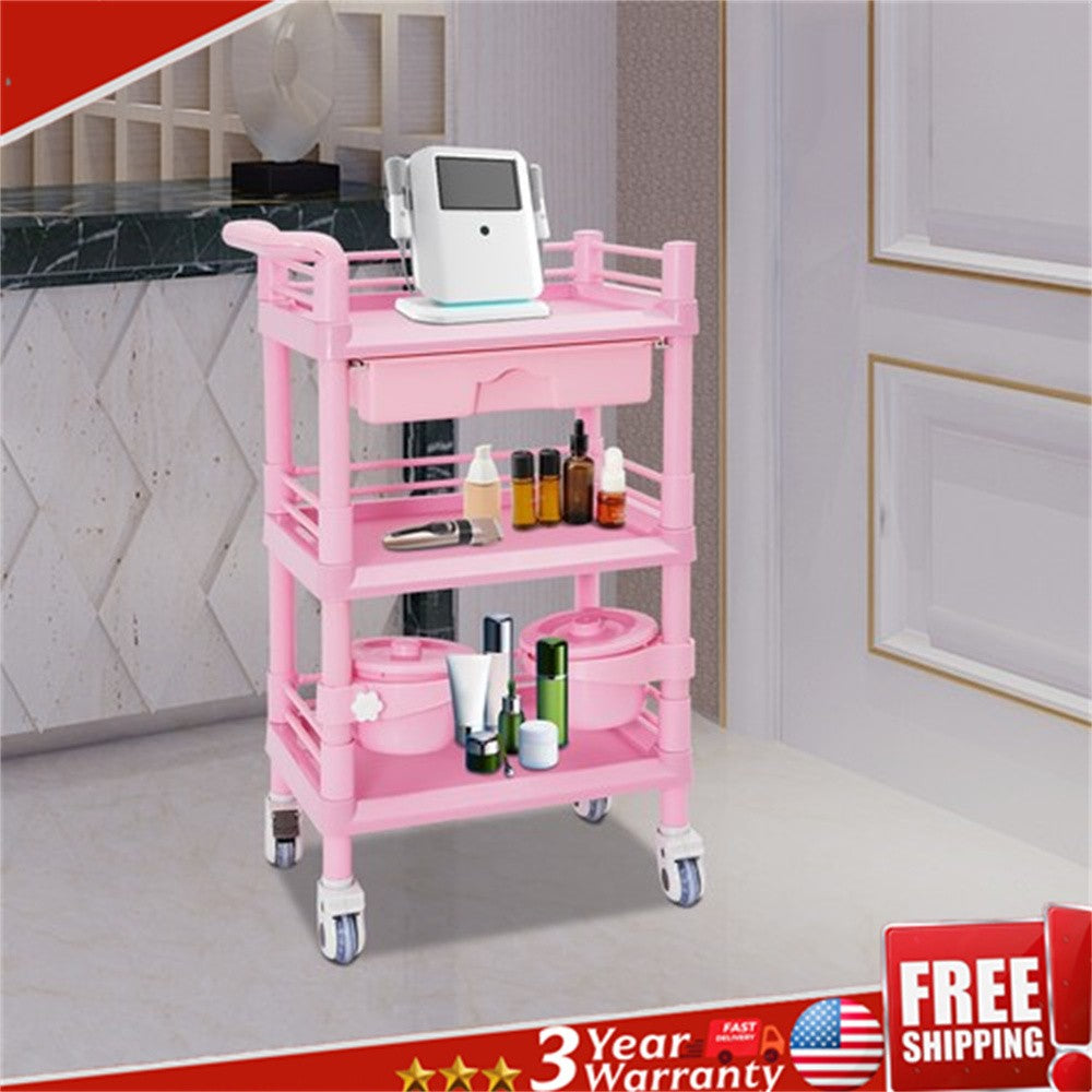 3-Tier Mobile Service Cart with Garbage Baskets - Salon & Medical Storage
