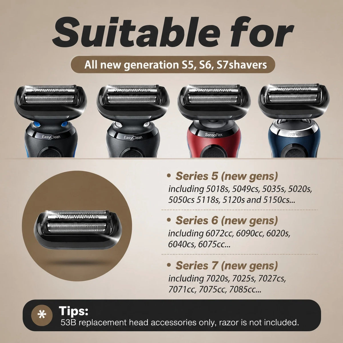 Foil Replacement Head for Braun Series 5 & 6 Shavers - 2 Pack
