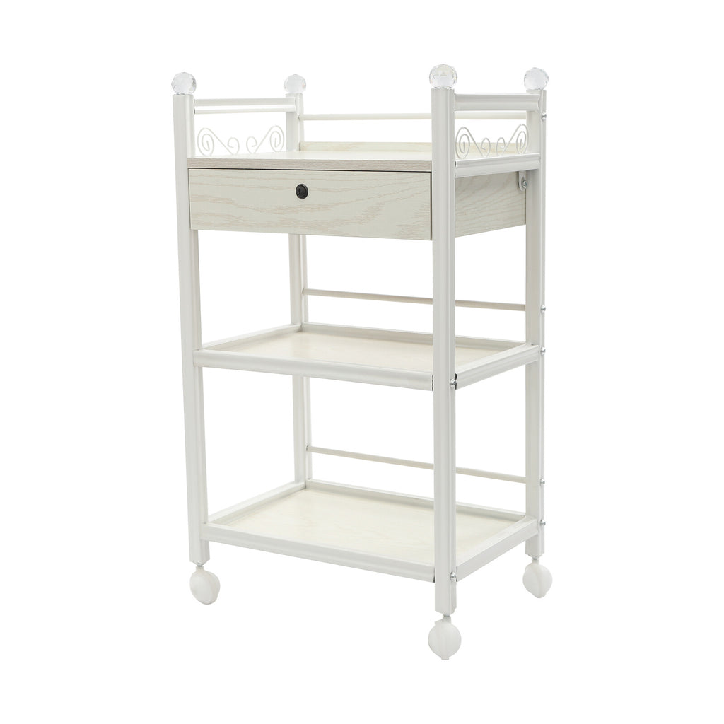 Salon Storage Cart with Drawer, 3-Tier Mobile Organizer, White
