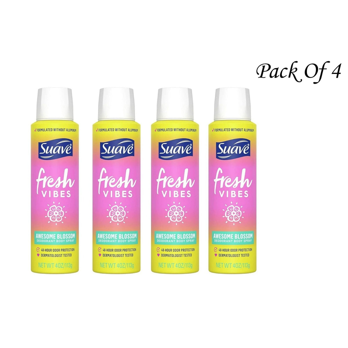 Deodorant Body Spray - Fresh Vibes Awesome Blossom 4 Oz Pack of 4