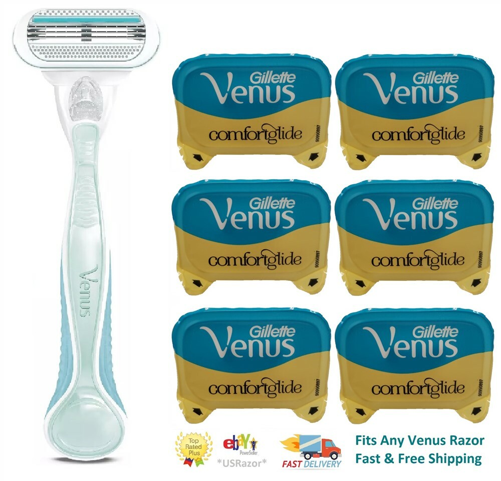 Gillette Venus Olay Razor Blade Refills 5-Blade Moisture Cartridges - Pack of 6 + Free Handle