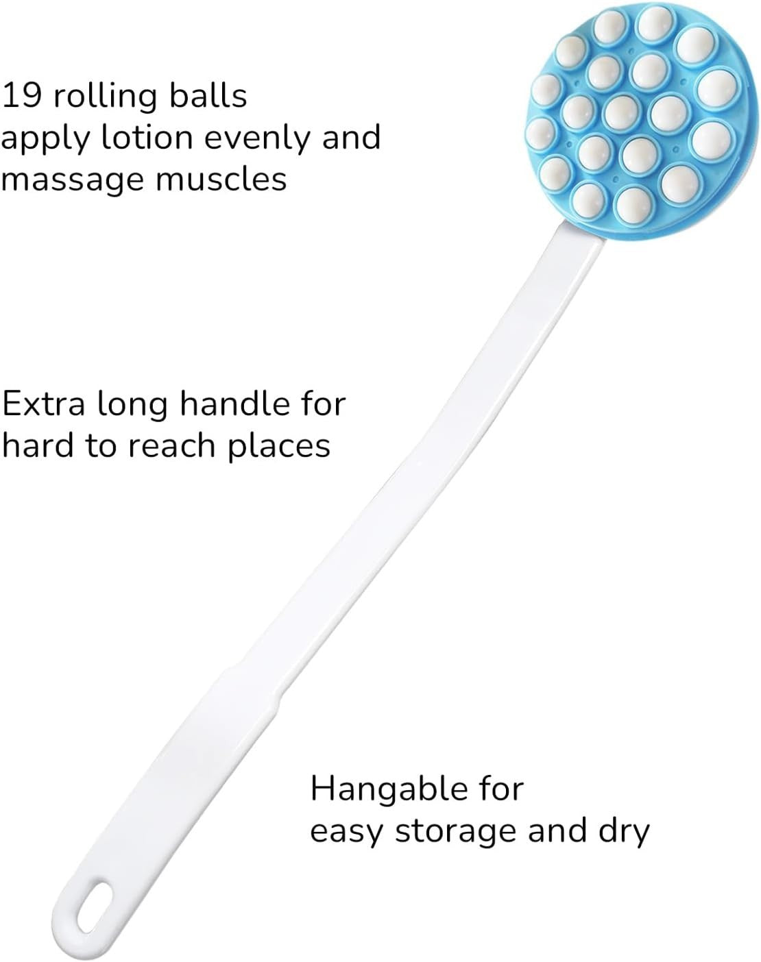 Long Handle Back Lotion Applicator with Rotating Massaging Balls for Easy Self-Application
