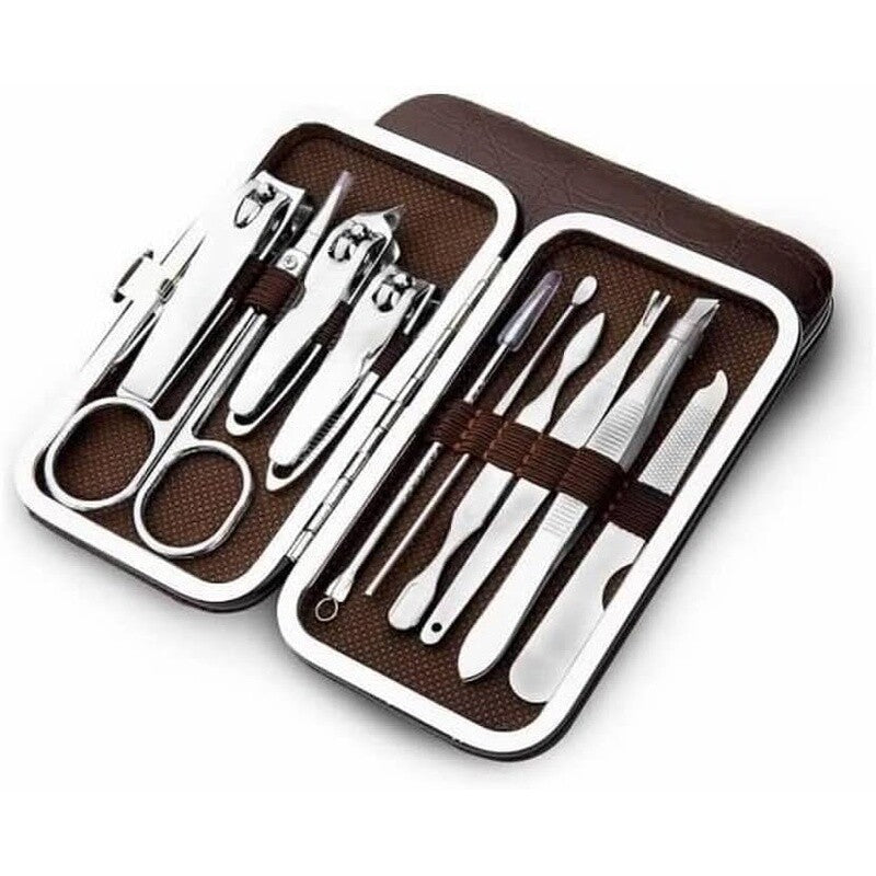 10 Pcs Stainless Steel Manicure Pedicure Nail Clipper Set with Leather Case - Men Women