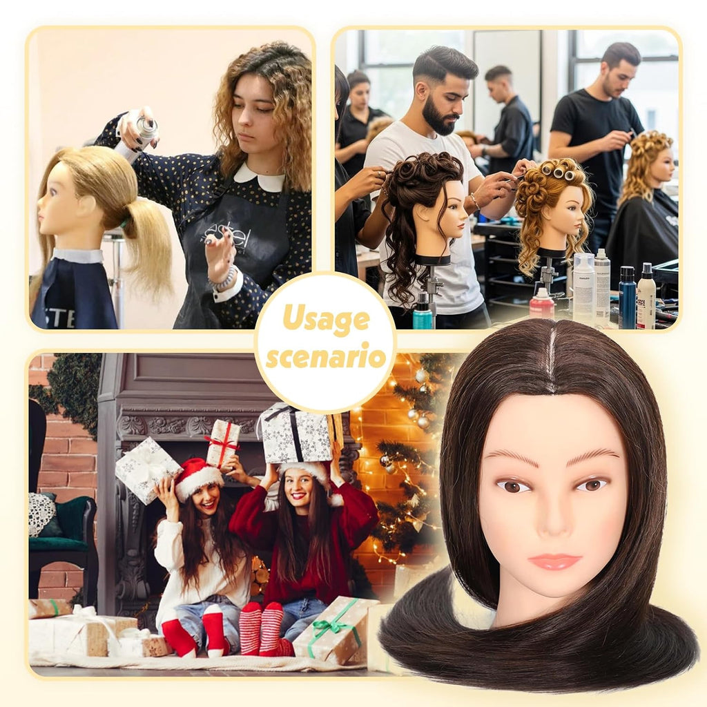 22-Inch Mannequin Head for Cosmetology with Human Hair Doll Head