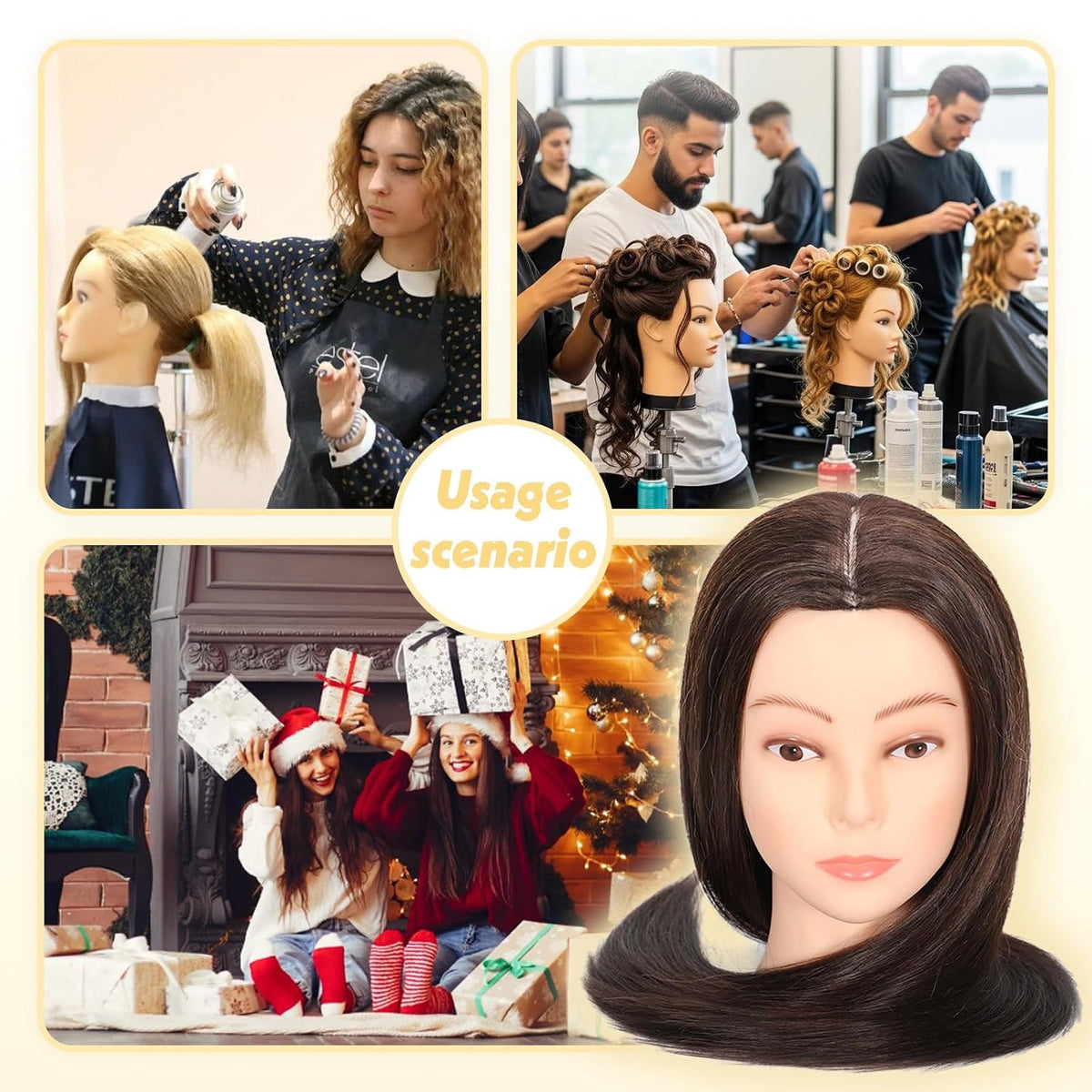 22-Inch Mannequin Head for Cosmetology with Human Hair Doll Head