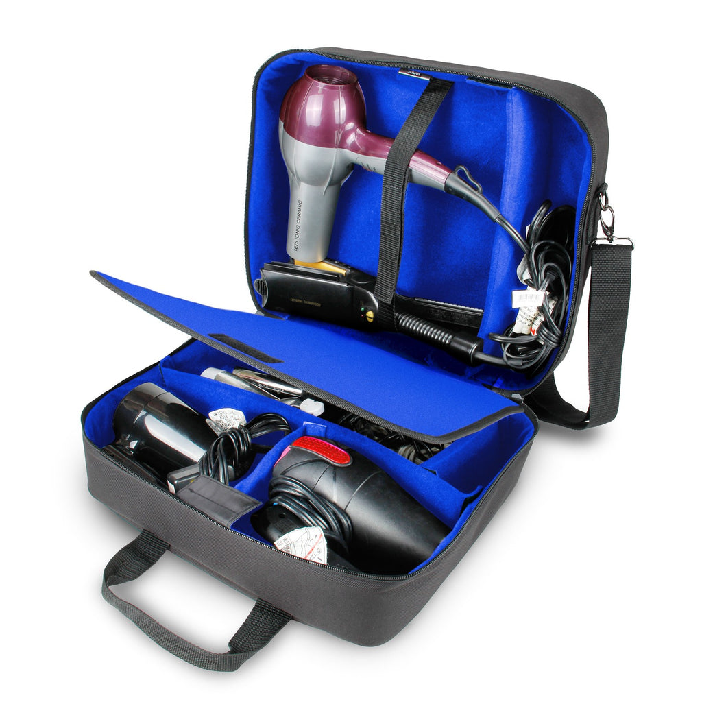 Hair Stylist Case with Shoulder Strap, Pockets & Custom Dividers - Blue