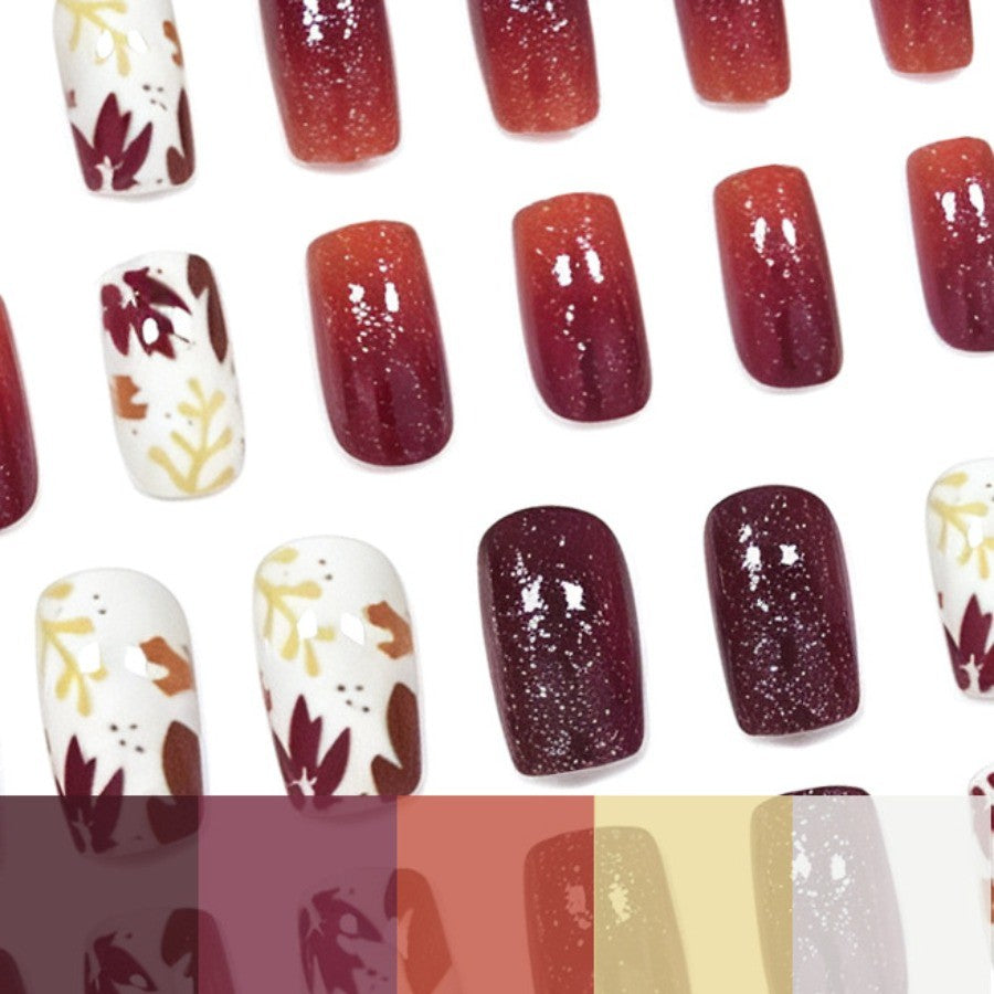 Autumn Maple Leaf Glitter Short Square Press-On Nails 48Pcs - Fall Nail Art