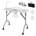 Folding Manicure Nail Table with Wheels, Electric Dust Collector & LED Lamp