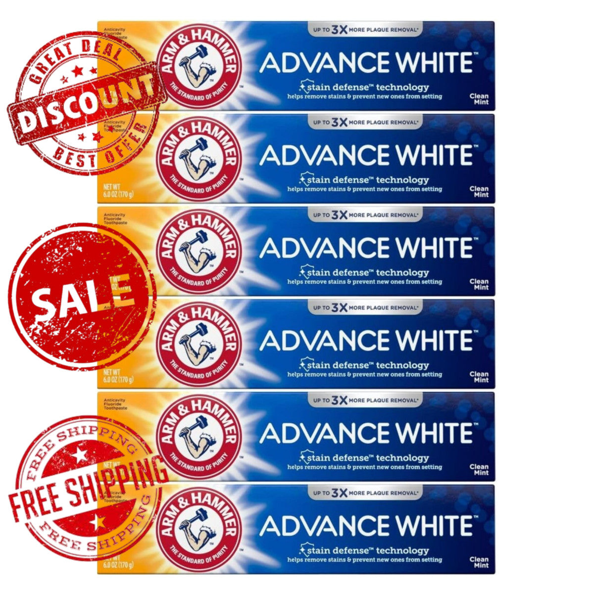 Whitening Toothpaste Pack - Arm & Hammer Advance White, 4.3 Oz, 6 Count