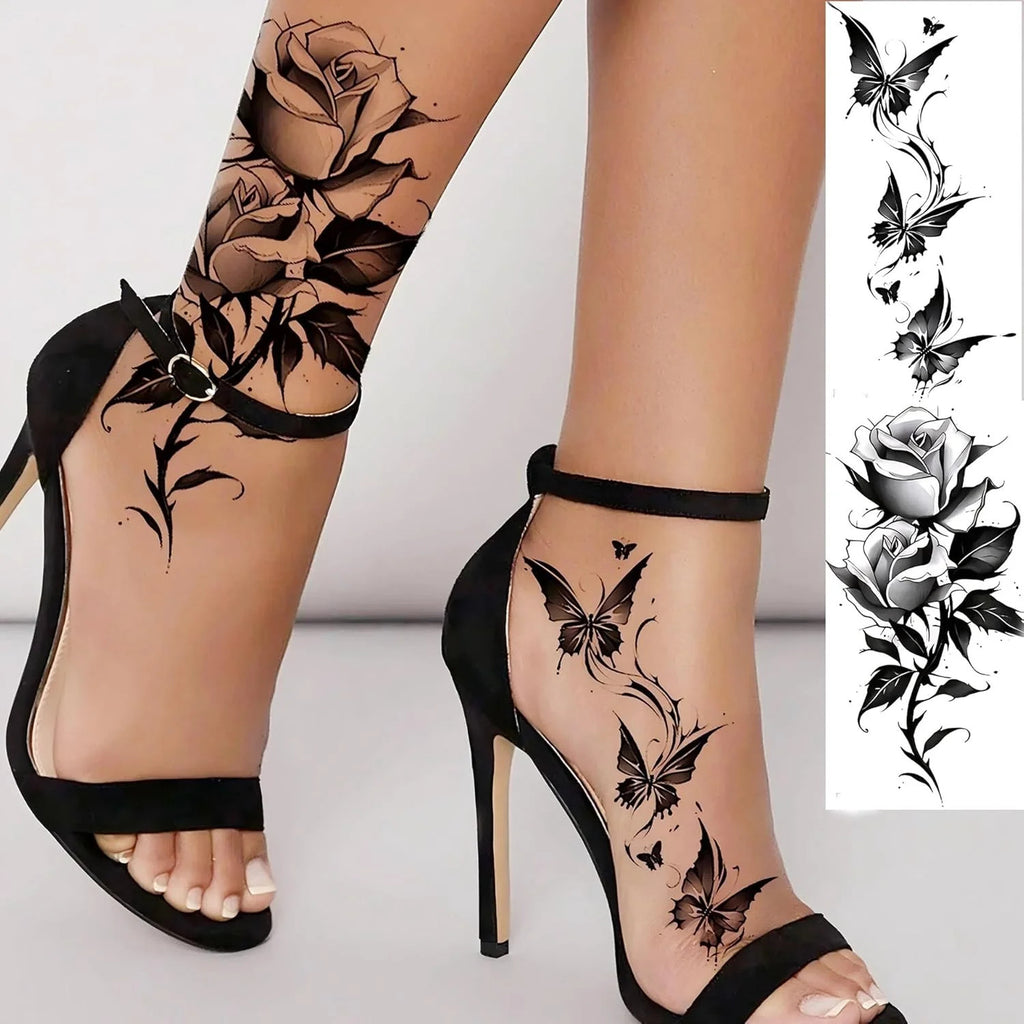 Temporary Tattoos for Women - 12 Sheets Floral Butterfly Rose Flower Designs