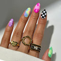 48Pcs Rainbow Checkerboard Oval False Nails Set - Trendy Press-On Manicure