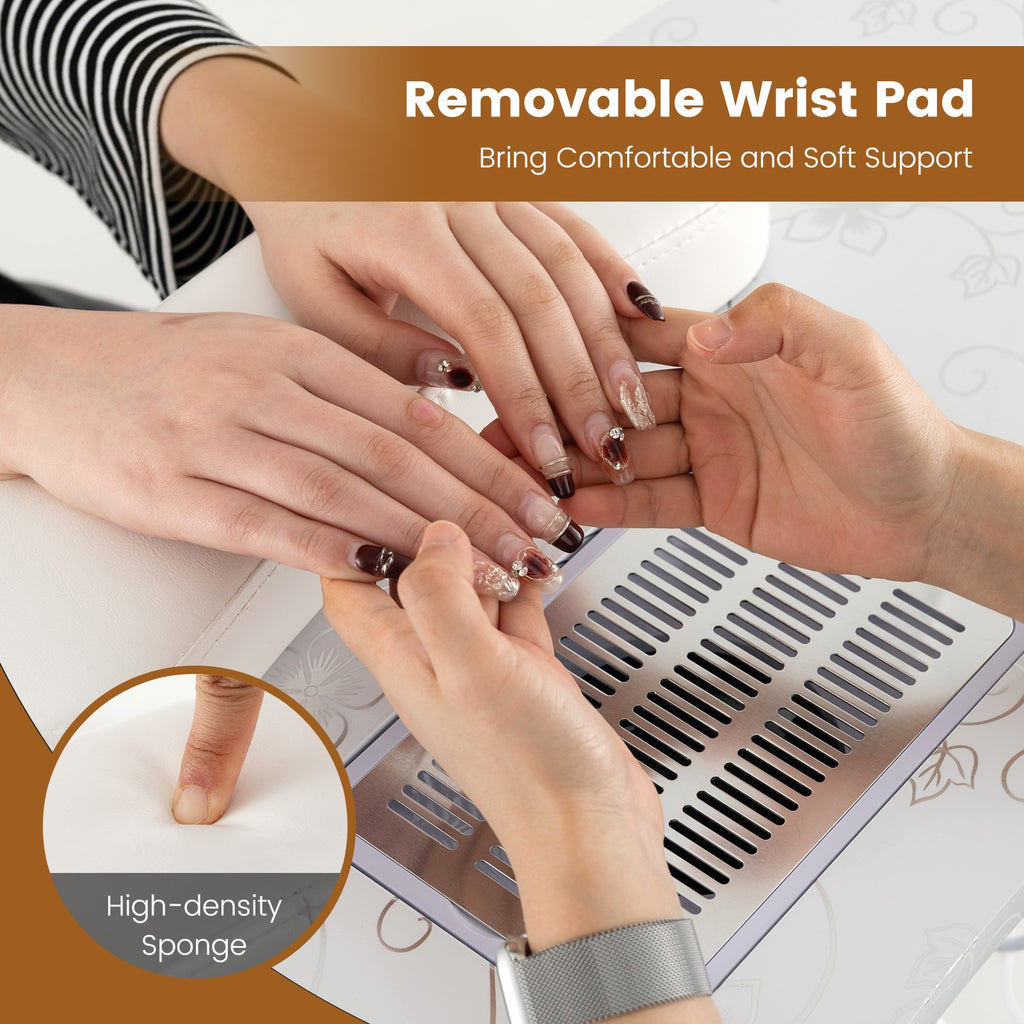 Folding Manicure Nail Table with Wheels, Electric Dust Collector & LED Lamp