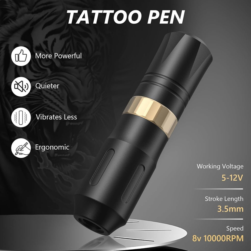 Wireless Tattoo Machine Pen Kit with 2 Batteries, 16 Cartridges & 7 Ink Colors