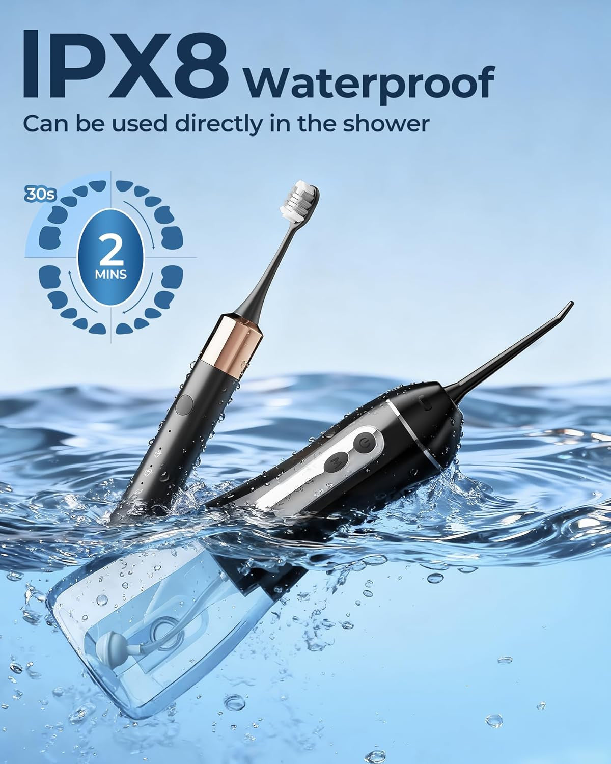 Electric Toothbrush with Water Flosser Set - Sonic Power, 5 Modes, 2 Brush Heads