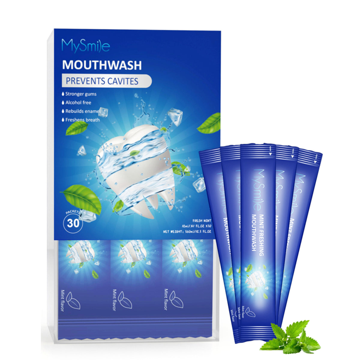 Alcohol-Free Mouthwash Packets for Bad Breath & Healthy Gums - 30 Individually Wrapped Shots