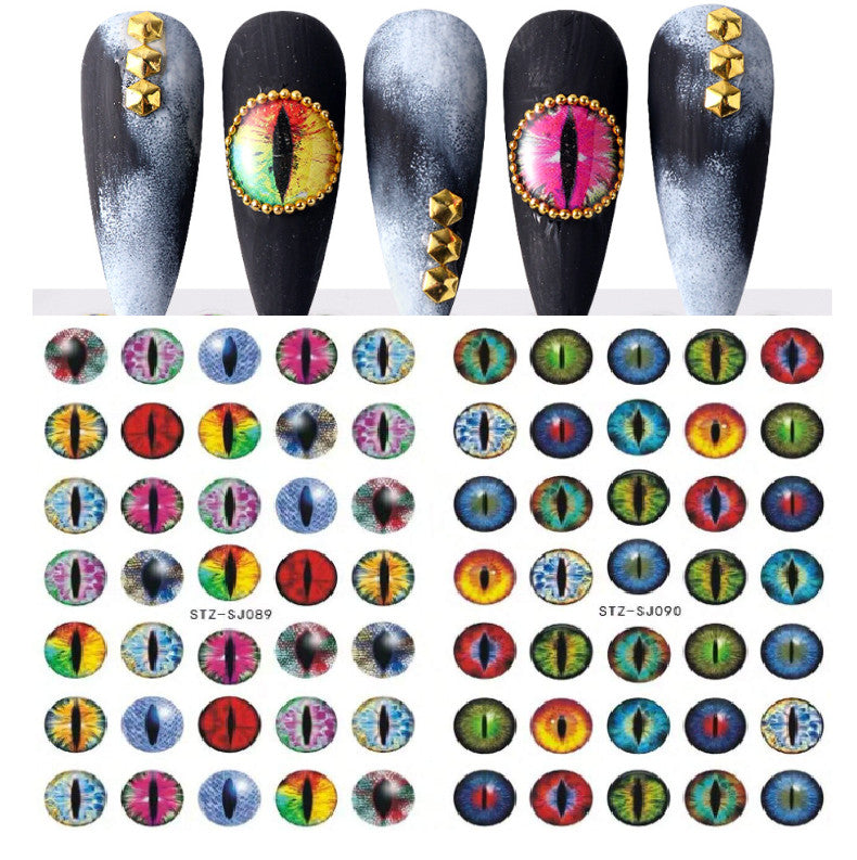 2pcs Dinosaur Eye Nail Stickers 3D Dragon Cat Eye Nail Art Decals