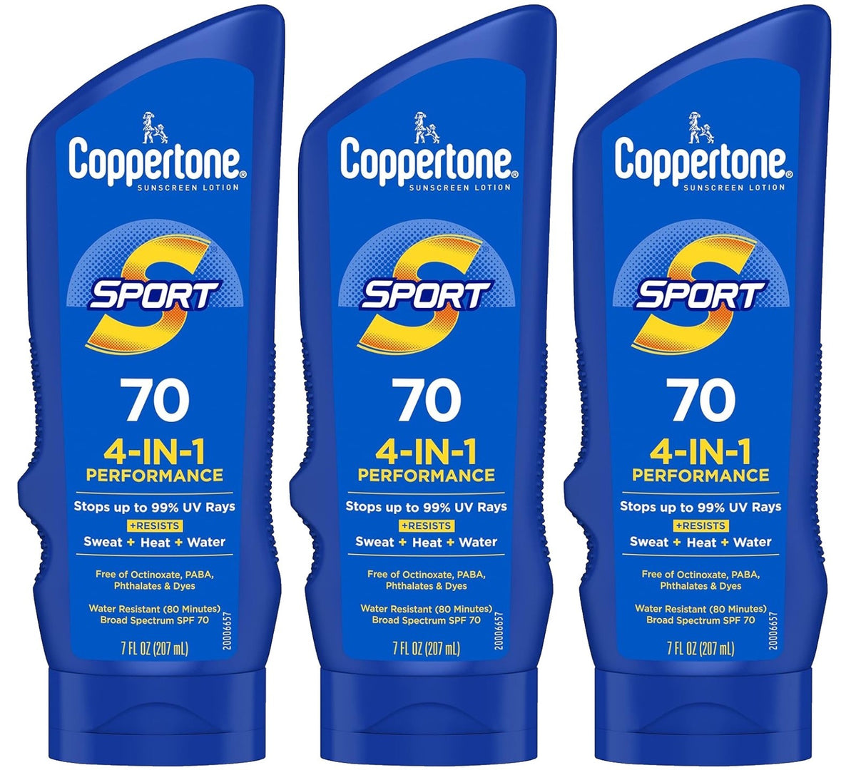 Coppertone Sport SPF 70 Sunscreen Lotion 4 in 1, Water Resistant 7 oz - Pack of 3