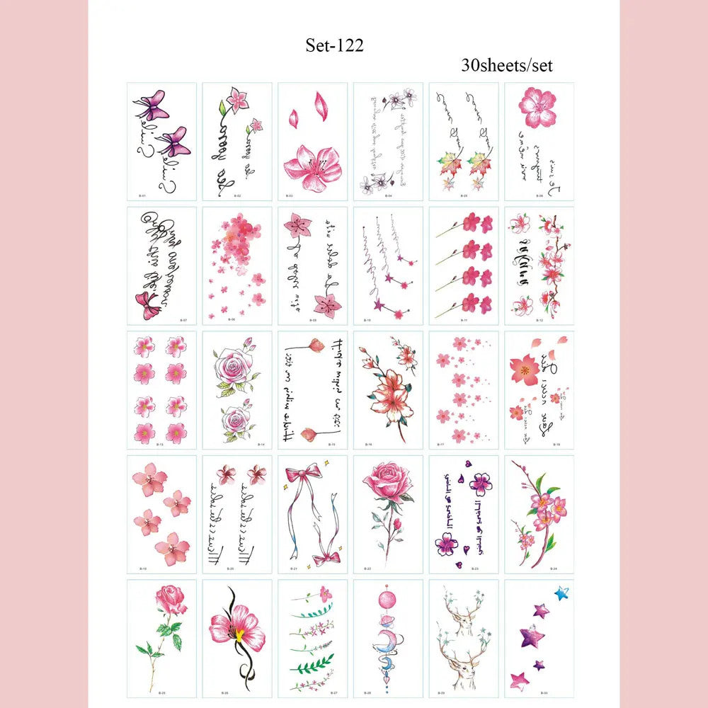 Waterproof Temporary Tattoos Set – Butterfly, Rose & Feather Stickers (Disposable)