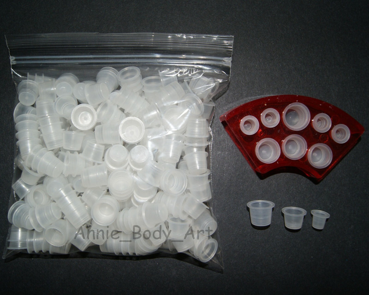 Tattoo Ink Cup Holder Set – 200 Cups in 9mm, 13mm, 16mm with 8-Slot Organizer
