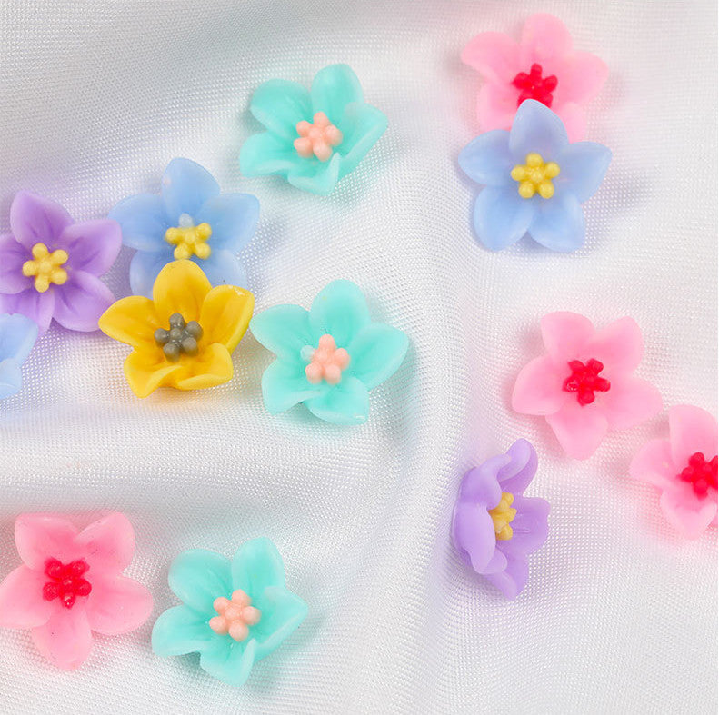 Resin Lily Cabochon Nail Art Charms 13mm Flatback Embellishments 5 Pieces