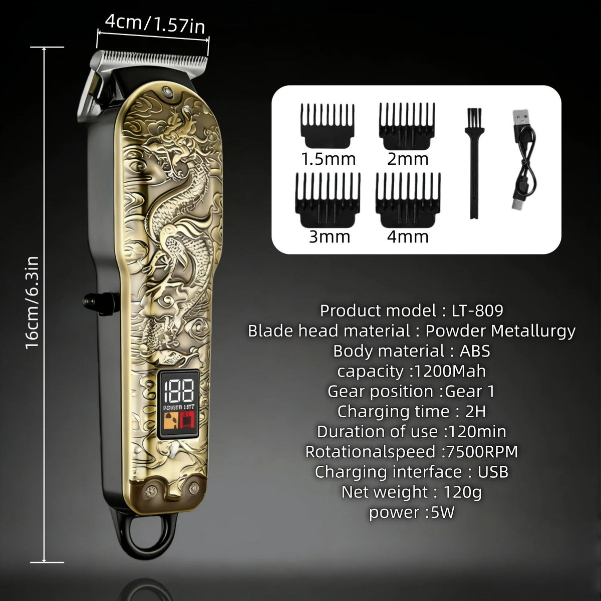 Cordless Men’s Hair Clipper Kit Rechargeable T-Blade Trimmer for Hair & Beard