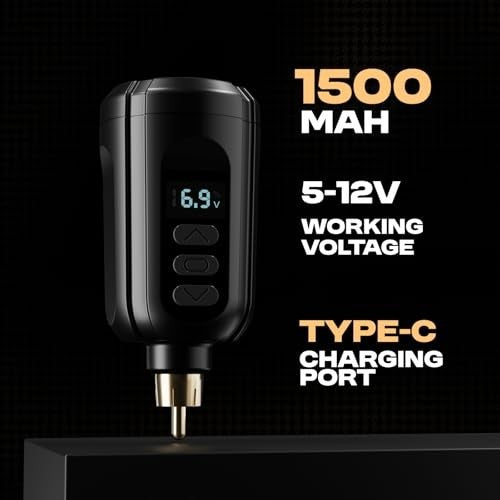 Wireless Rotary Tattoo Pen Kit with 1 Battery, 20 Cartridges & Accessories