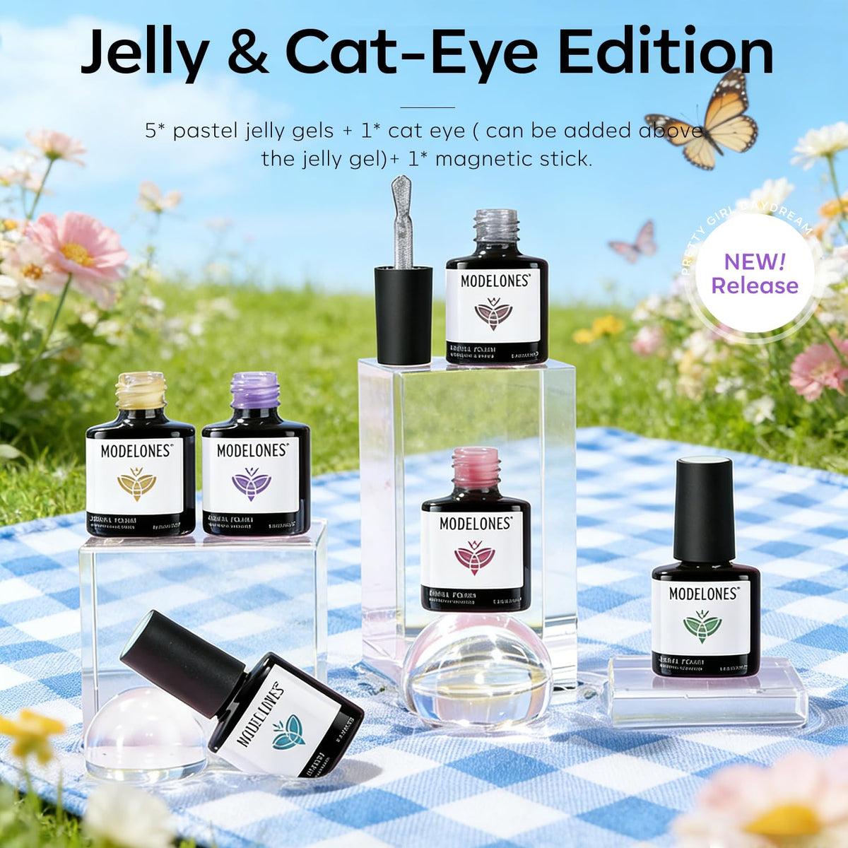 Gel Nail Polish Set with Magnet - 6 Colors Summer Silver Cat Eye