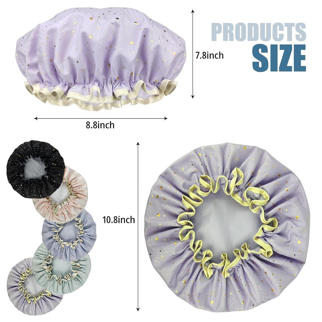 Reusable Shower Cap for Women - Double Waterproof Layers, 2 Pack