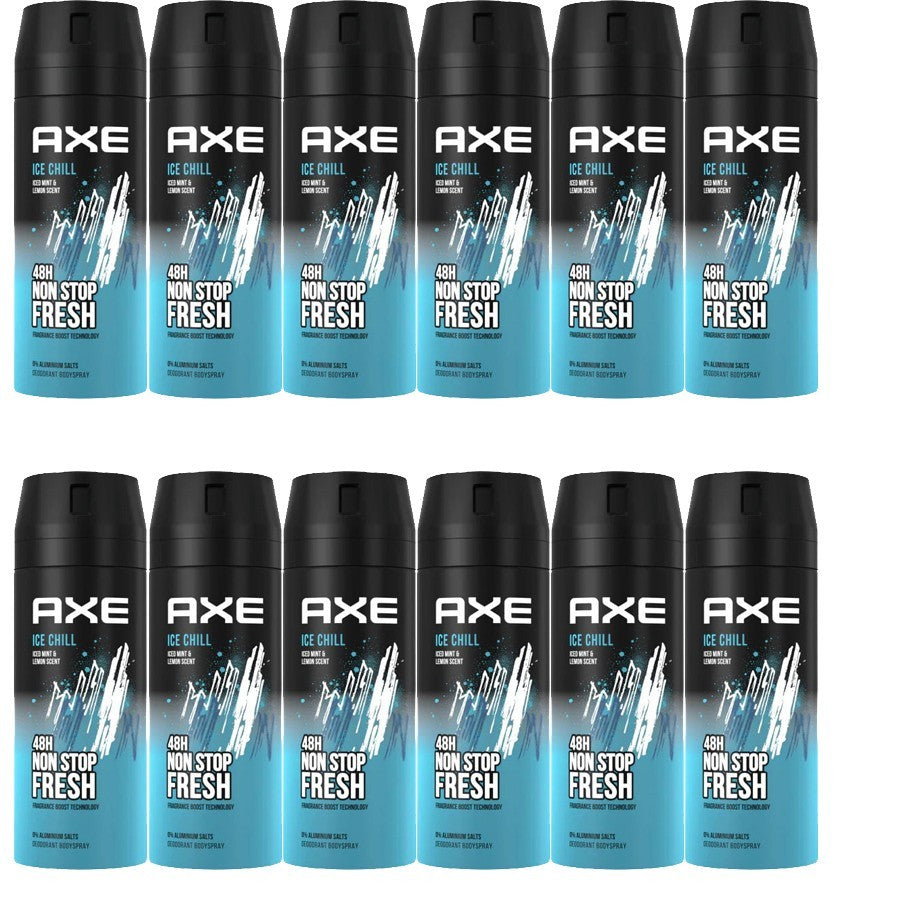 12 Pack Men’s Ice Chill Deodorant Body Spray - Cool Mint & Lime, 150ml