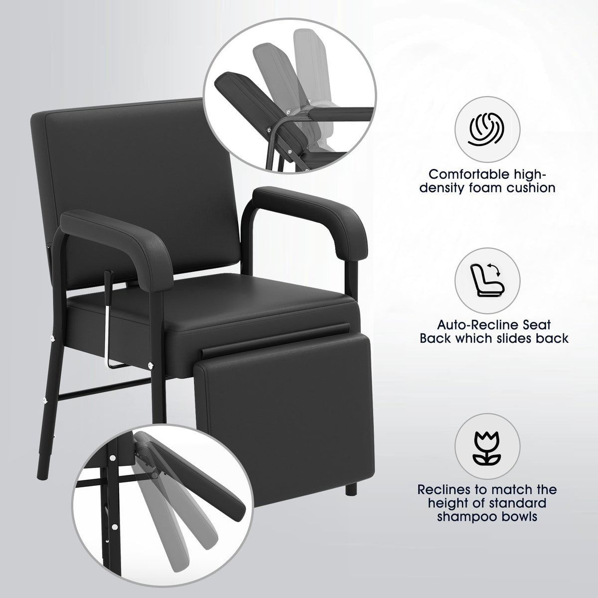Heavy Duty Reclining Barber Shampoo Chair with Adjustable Backrest and Support