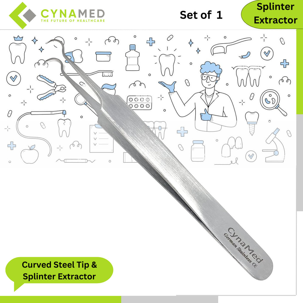 Professional Blackhead & Splinter Tweezers - Curved Steel Tip, Stainless Steel