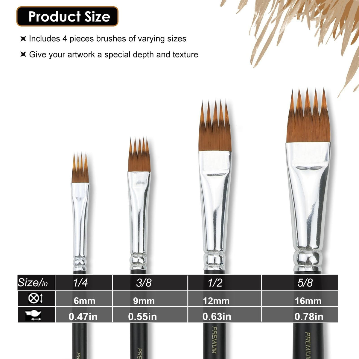 Professional Paint Brush Comb Set - 4 Ergonomic Acrylic, Watercolor & Oil Brushes