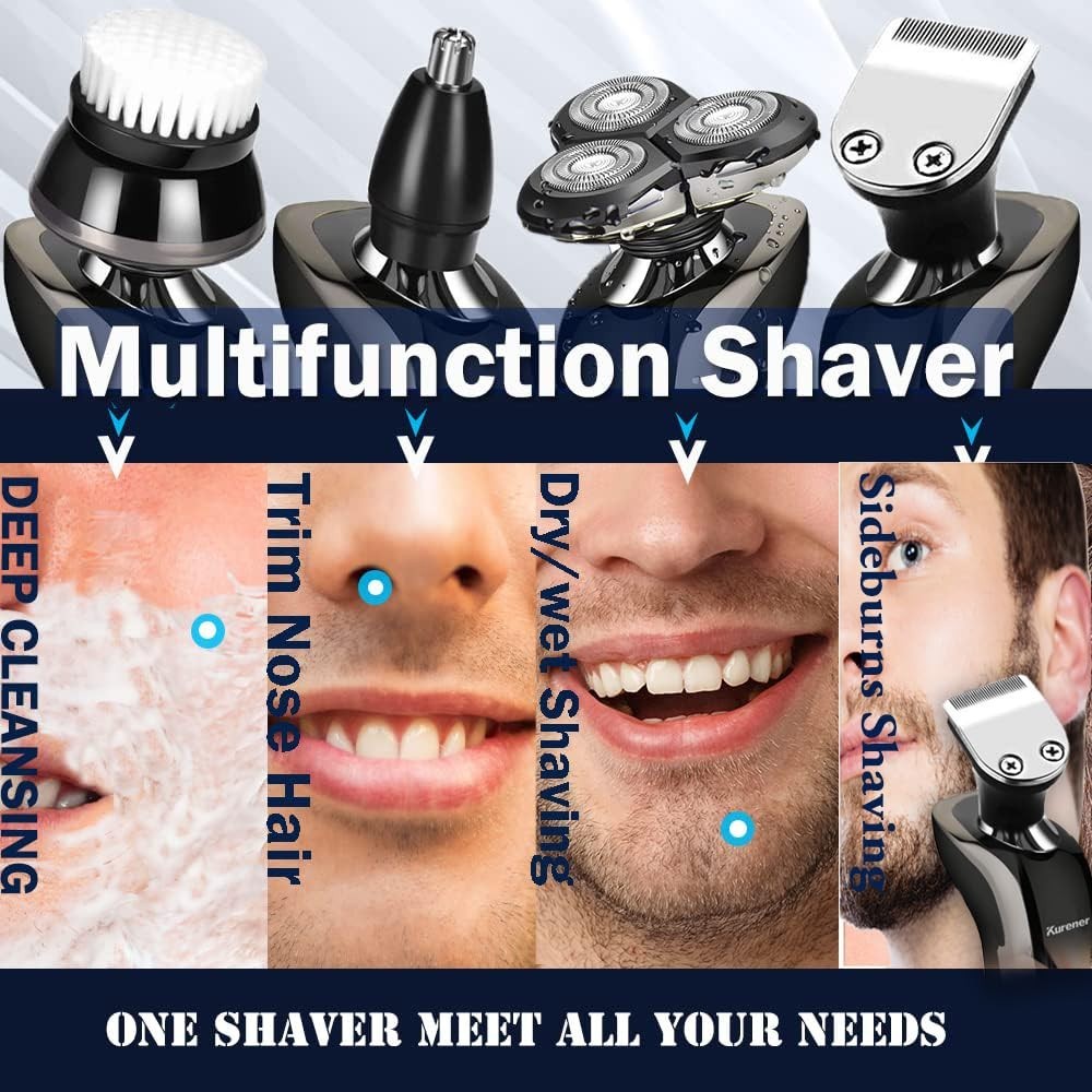Rechargeable Waterproof 4-in-1 Electric Shaver with Nose Trimmer & Grooming Kit