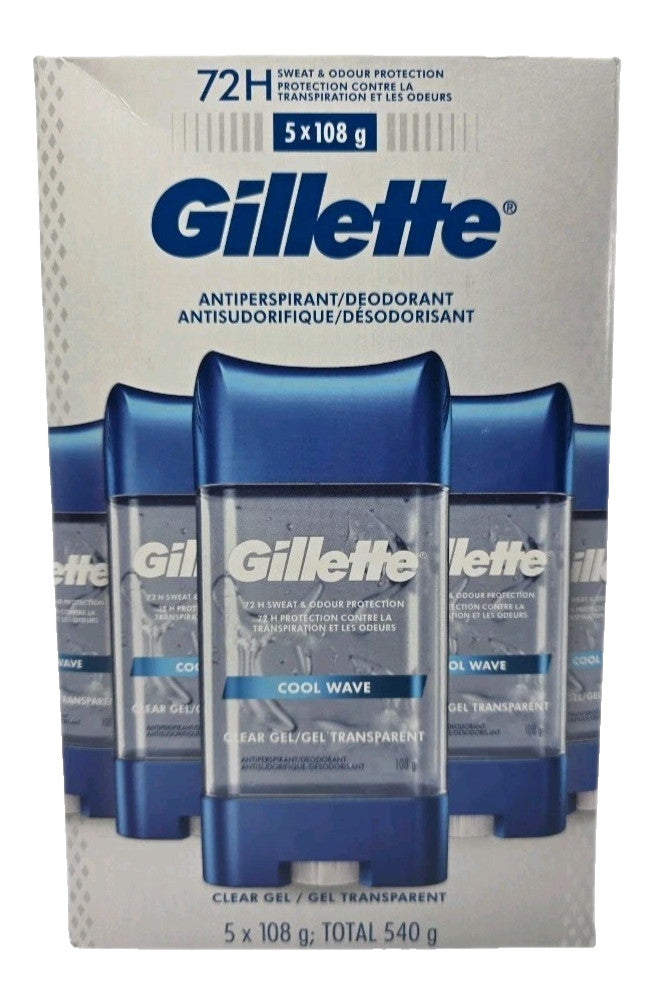 Gillette Cool Wave Men's Antiperspirant Deodorant Gel 5 Pack - Long Lasting Freshness
