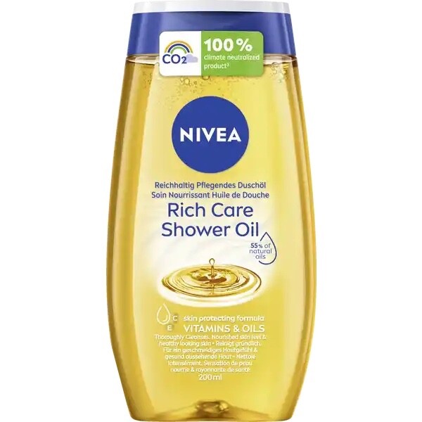 Nivea Natural Oil Shower Gel - Hydrating Body Wash with 55% Natural Oils, 200ml