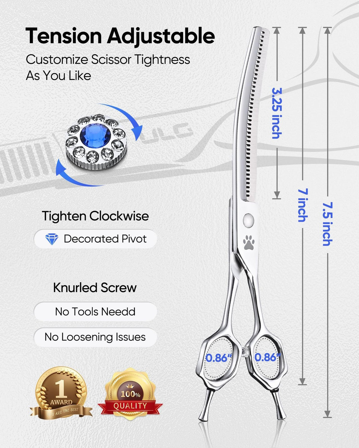 Professional Curved Thinning Dog Shears 7 Inch for Grooming, Blending & Trimming