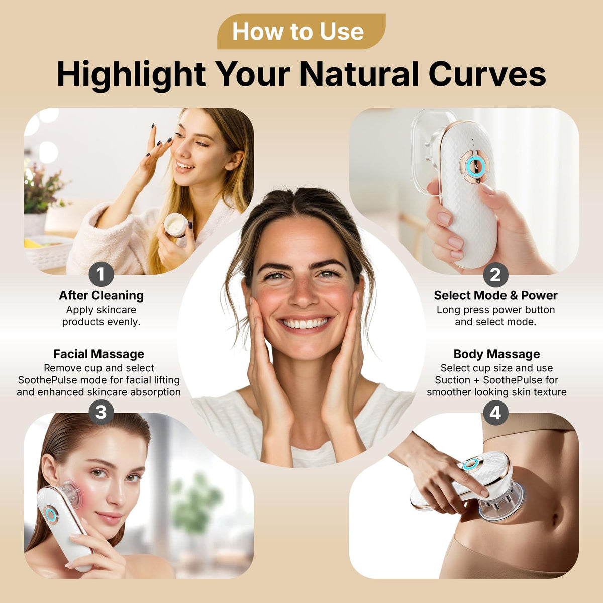 Body Sculpting Massage Device with Lymphatic Drainage - Handheld, Rechargeable