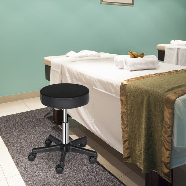 Adjustable Salon Stool with Wheels 360° Swivel Spa Chair Black