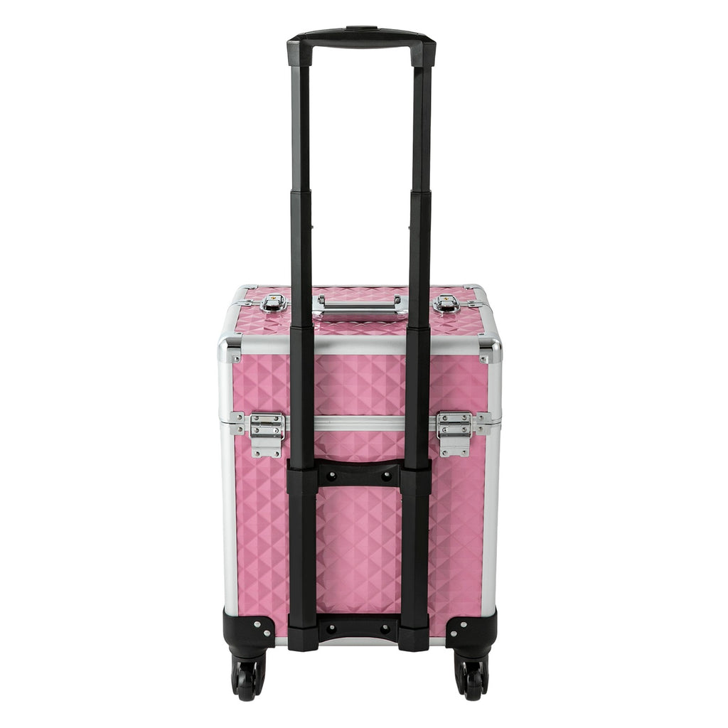 Portable Pink Makeup Train Case with Wheels - Cosmetic Storage Organizer