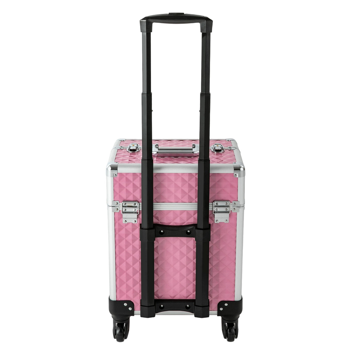 Portable Pink Makeup Train Case with Wheels - Cosmetic Storage Organizer
